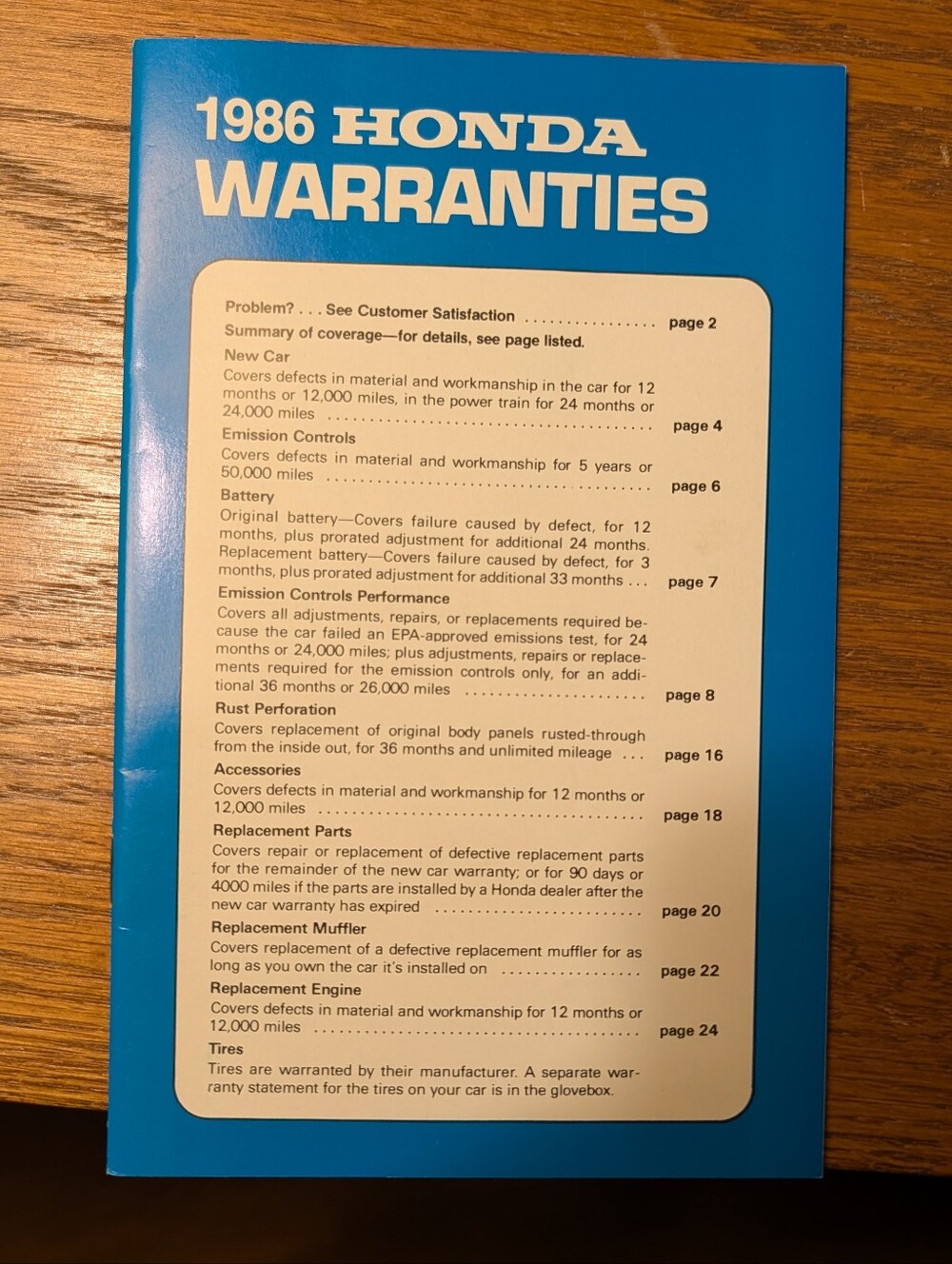 1986 Honda Warranties Booklet And Honda Decal
